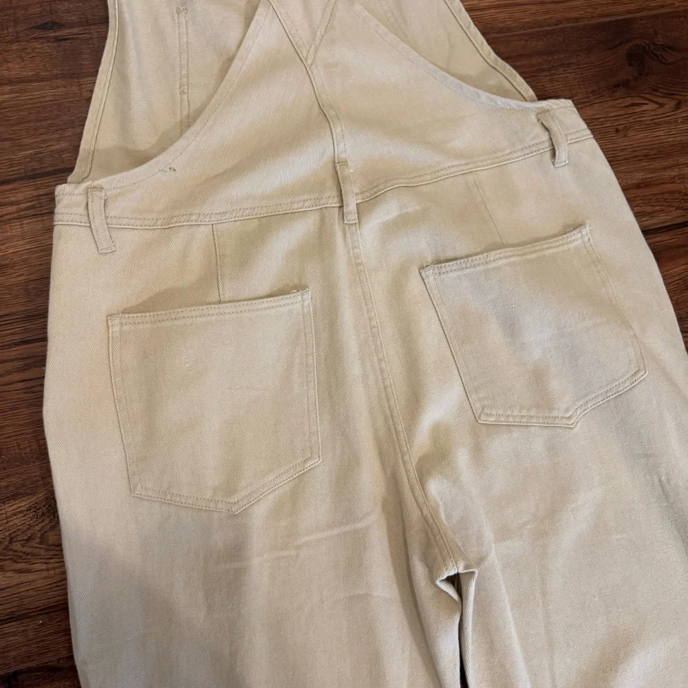 Loose Fit Beige Denim Overalls Jean Jumpsuit Bib Romper Women’s XL - Picture 12 of 14